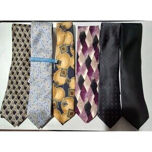 Lot of 6 Men's 5 Silk & 1 Blend Neckties Puritan Merona Perry Ellis x'Andrini